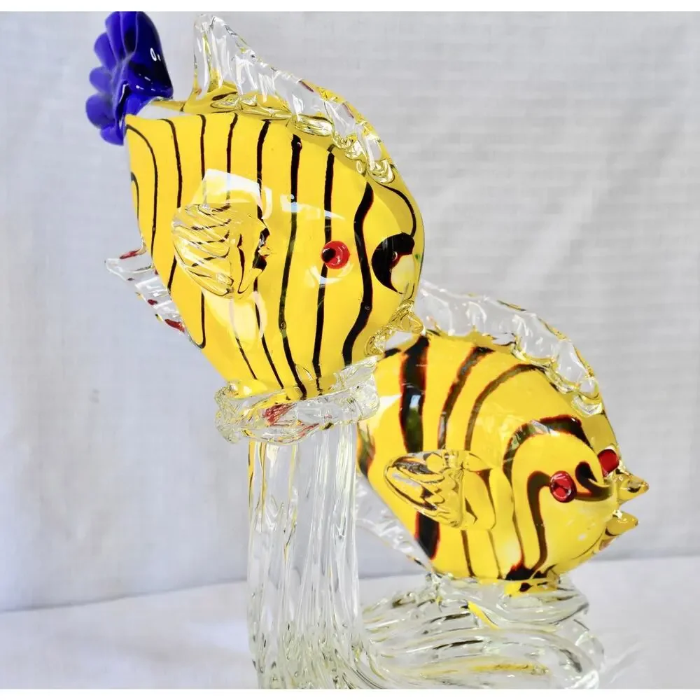 Sommerso Italian Murano Hand Blown Studio Art Glass Double Fish Sculpture